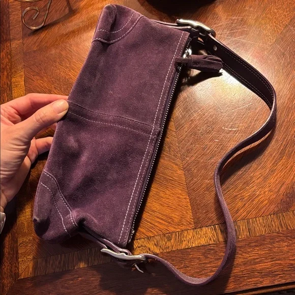 Coach Y2K Hamptons Demi Baguette Shoulder Bag purple Suede Vintage Used - Picture 4 of 6